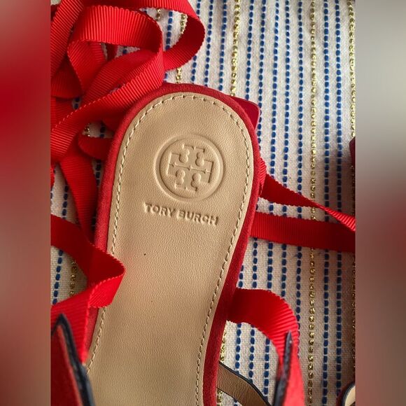 Tory Burch Suede Red Beaded Women's Sandals Sz 9 - Picture 2 of 8